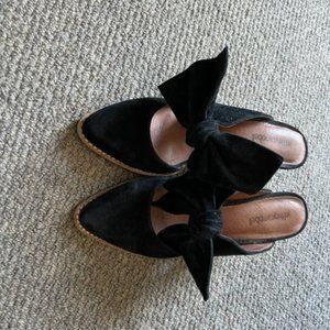 Jeffrey Campbell bowtie black suede mules